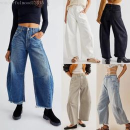 Jean pour femmes, ample, avec pompons, taille Midi, Baggy, jambes larges, Vintage, petit ami, pantalon en Denim délavé, printemps été, 2024