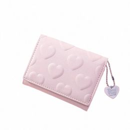 2024 Dames Mey Clip Solid Color Love Indrukt Pu Leather Short Coin Wallet Three Mold Multi-Card Slot Card Bag Credit Card 0007#