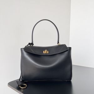 2024 Rodeo Medium Sac à main Noir Cuir de veau lisse Sac de luxe Designer Matériel d'or Miroir Qualité Lady Party Sacs à bandoulière de mariage