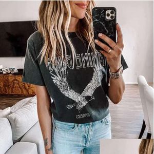 2024 T-shirt féminin Super chic Summer Round Round Plover Cotton Womens Black Bing Eagle Print Tee Za Drop Livilor Vêtements Vêtements T 88