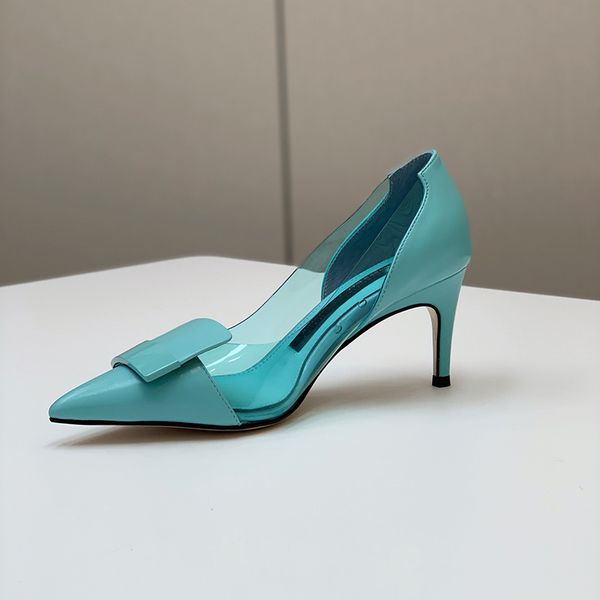 2024 Chaussures transparentes pour femmes Chaussures habillées Chaussures à talons hauts pour femmes à la mode Chaussures simples, confortables et brillantes Matériau en cuir laqué