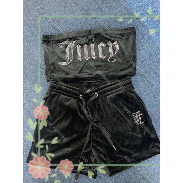 2024 Pantalon de deux pièces pour femmes Veet de pomme juteuse sexy avec un tube de mode de forage Crop Top Shorts à craqs décontractés Set Loose Summer Clothes Tracksuit 666eee 935