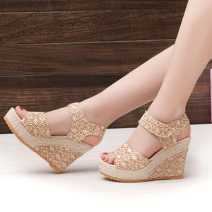 2024 Wedges Wedges Summer New Fashion Mesh Peep Toe Platform Hoge Heel Sandalen Sexy Party Dress Women Sandalias