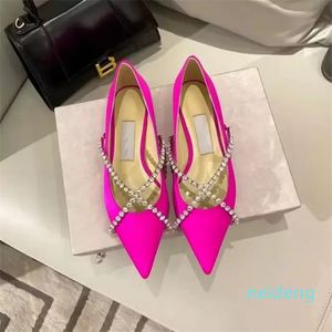 2024 Vrouwen Sandalen Platte Jurk Schoenen Ballet Puntschoen Flats Met Kristallen Ketting Kristal Verfraaid Leer EU35-42