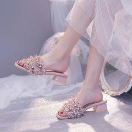 2024 Femmes chaussures habille des sandales de mode perle 57 pantoufles à talons carrés d'été à l'extérieur des dames décontractées zapatos mujer 14