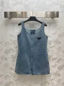 2024 Vrouwen Mouwloze denim Rompers o-neck hoge taille bodysuits Lady One Piece Fashion Jumpsuits