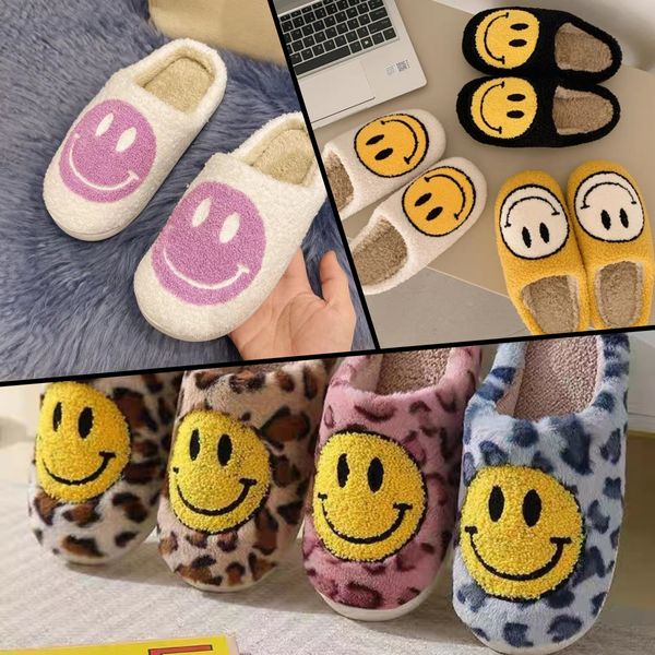 Zapatillas de invierno con sonrisa para mujer, zapatos de piel sintética de pelo suave, peludas y esponjosas, planas para el hogar, interior, pareja de algodón, tamaño grande, sonriente, 2024