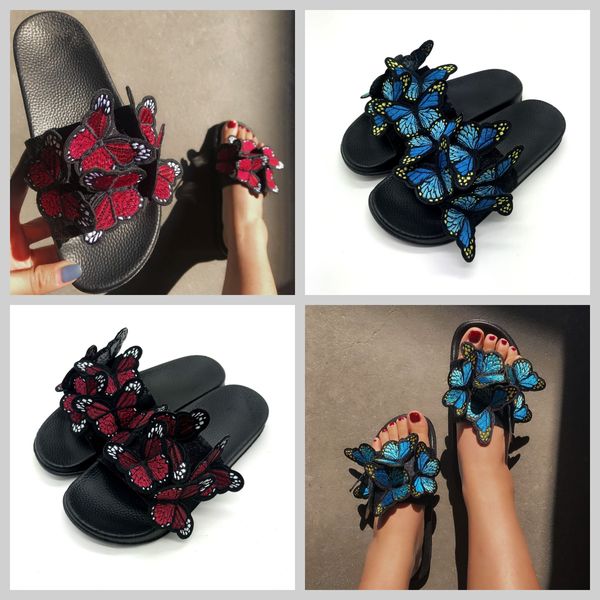 2024 Femmes Summer Craft Brodé Papillon tridimensionnel Pantoufles GAI sandales talon épais pantoufles mignonnes babouche 36-41 taille