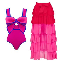 2024 Femmes Vintage 3D Bowtie MAINTURE SET des maillots de bain Vacation Swearwear Bathing Bokini BodySuit monokini 240412