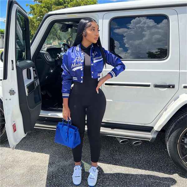 2024 Femmes Bomber Veste Printemps Baseball Uniforme Manteau Court À Manches Longues Lettre Imprimer Articles En Vrac En Gros Lots Y2k Simple Boutonnage Outwear K10496