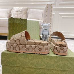 2024 Femmes Designer Pantoufle Mode Toile Brodée Mules Plates Plate-Forme Lin Talon Haut Sandale Sliders Chaussure