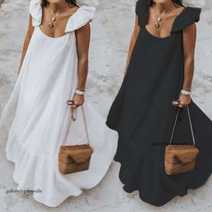 2024 Damesjurk 2020 Zomer Ruches Sundress Women Boheemse solide maxi Casual losse mouwloze mantel Lang Vestidos Plus maat S