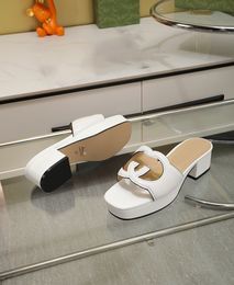 2024 dames nieuwe sandalen luxe ontwerp slippers klassieke cowhide hoge hak slippers35-44