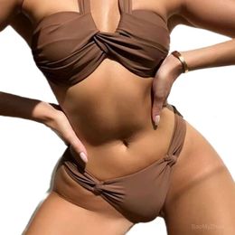 2024 dames split tweedelig zwempak sexy nek hangende solide kleur strand hete lente bikini