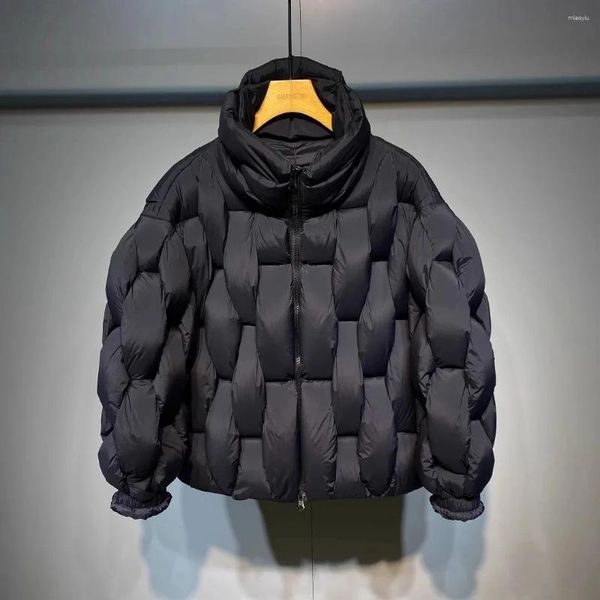 2024 Gabardinas para mujer Gabardinas para mujer Parkas de invierno Chaqueta acolchada Hombres Diseñador de moda Tejido cuadrado Cuello alto Abrigo cálido Hombre Negro Suelto Puffer Bubble m