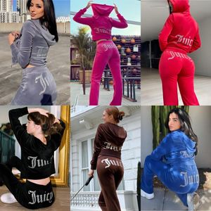 2024 Dames tweedelige broek met lange mouwen Nieuwe Designer Juicys Tracksuit Dames Tweedelige Juicys Sportswear Coutures Pullover Hoodie Set Casual Sweatshirt