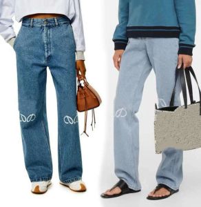 2024 Dames Undefined Jeans High Taille Openwork Patched Bordidered Loewe rechte broek jeans damesbroek 0406