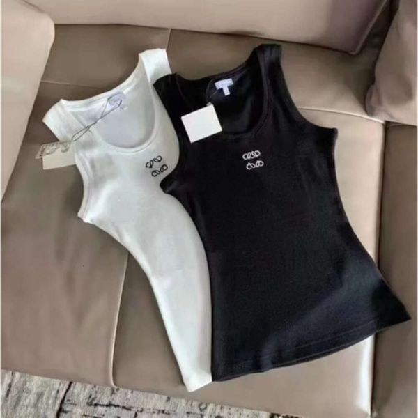 2024 Womes Designer Femme Crop Designer Camis Anagramme-brodé coton-mélange Débardeur Shorts T-shirts Costume de yoga tricoté Fiess Sports Ladies Tees Tops kgi886