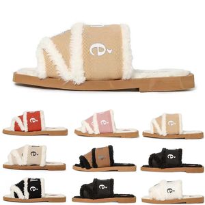 2024 Woody Muilezels Dames Designer Slippers Slides Sandalen Bont Canvas Shearling Mode Plat Wit Zwart Zeil Vrouw Outdoor Strand Pantoufle Winter Slide Sandaal