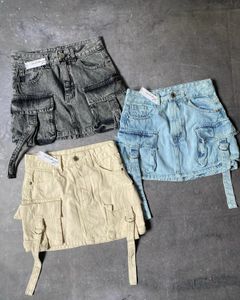 2024 Falda Y2K Color sólido Mini A Line Women Multi Pocket Faldas Harajuku Fashion Girl Casual Versátil Streetwear 240416