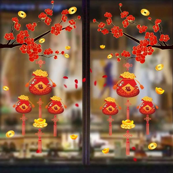 Autocollant de mot de bénédiction chinoise, dessin animé fleur Dragon pour fenêtre, année 2024, boutures de papier créatives 240119