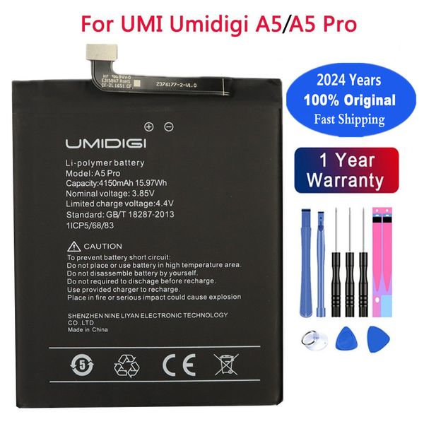 2024 ans Batterie d'origine pour UMI Umididigi A5 Pro A5Pro Phone Battery 4150mAh Batteries Bateria de haute qualité en stock + outils