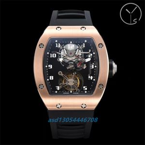 2024 YS Factory Herenhorloge RM001 True tourbillon Mechanisch uurwerk Upgrade Gehard glas dubbellaags letterlijke rubberen band