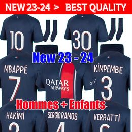 2023 2024 MBAPPE voetbalshirts SERGIO RAMOS Maillots HAKIMI Frankrijk psG voetbalshirt 23 24Parisian fans player #30 MARQUINHOS VERRATTI Heren kindertenues