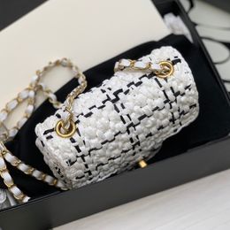 202410A Diseñador de calidad Mini Flap Tweed Tweed Chain Shoulder Bolsa de 17 cm con caja C040