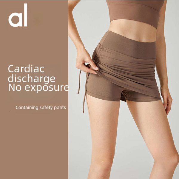 2024Aloyoga-pantalones cortos de verano para mujer, novedad de verano, pantalones cortos de YOGA con correa con cordón, pantalones cortos de bádminton con forro interior, falda de Fitness antiligera, pantalones cortos de movimiento de marca