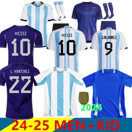 2024 Argentin Jersey Copa America Messis Maradona Argentino Football Shirts Kid Kit Player Version J.Alvarez Mac Allister Di Maria de Paul L.Martinez