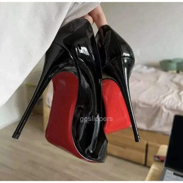 2024 Brand Designer Womens High Heels Red Shiny Bottom 8cm 10cm 12cm STILETTO CUIR VOIE VOIE VOIE HEURS avec sac à poussière 34-44