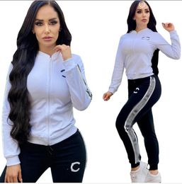 2024C Spring Women'sTracksuits Marque de luxe Mode Casual 2 pièces Ensemble veste + pantalon designer cardigans à glissière imprimé blanc costume de sport ensemble