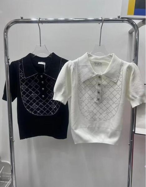 2024C Summer Designer T-shirt tricoté T-shirt classique Hot Fix Strass Noir Tees Fashion Tops Coton élastique Polos noirs à manches courtes T-shirt T-shirt T-shirts