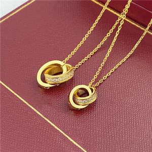 2024choker dames ketting liefde sieraden gouden hanger dubbele ring roestvrijstalen sieraden mode ovale in elkaar grijpende ringen Claviculaire ketting kettingen designer gifs