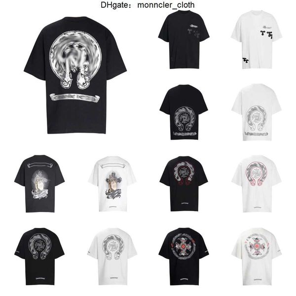 2024classics Hommes Ch T-shirts Coeur Haute Qualité Marque Col Rond Chromes Manches Courtes Hauts T-shirts T-shirts Casual Fer À Cheval Sanskrit Croix Imprimer Chromees Coeurs YWZ2