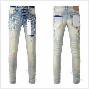 2024Designer Mens Purple Jeans pour pantalons en denim pour hommes Mode Femmes Tendances de la marque violette Distressed Black Ripped Biker Slim Fit Pantalons de survêtement de moto 7PWD