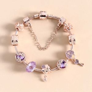 2024designer Pandorabracelet Serpiente Hueso Rosa Cristal con cuentas Familia Personalizada Conjunto de amor de moda con joyería de pulsera de llave de diamante