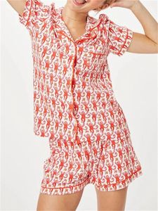 2024designer Dames schattig Roller Rabbit tweedelige broek pyjama Y2K aap geprefabriceerde afdrukken 2-delige pyjama set shirt met korte mouwen Pj shorts vrijetijdskleding 3-1