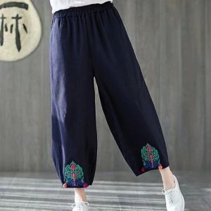 2024 Ethnic Style Vintage Loose Bloomers Spring Summer Ladies broek High Taille Damesbroek Hakama Casual Wide Leg Pantalones