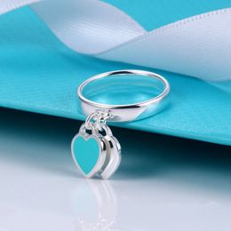 2024 Moda Acero de lujo Plata Amor Titanio TTT Anillos Marca Impreso Corazón Doble Corazón Etiqueta Mujeres Anillo Diseñador Pareja Joyería Regalo Alta Calidad