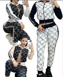 2024G Automne femmes imprimées Two Peice ensemble top + pantalon de jogging costumes imprimés sport sweat-shirt court femmes survêtements vêtements de marque
