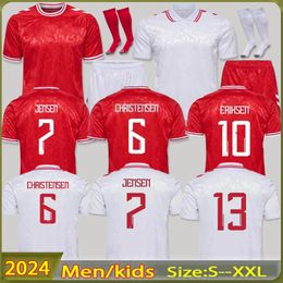 2024Kids Denmarks Soccer Jersey Chicharito 2024 Euro Cup Camisetas Kit Kit National Team Home Away Player Version Football Shirt Christensen Eriksen Jensen