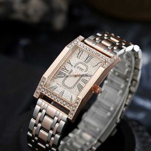 2024Live -uitzending van nieuw dames rechthoekig horloge met diamant inleg modieus en luxueuze stalen strip Roman Digital Student Watch