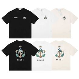 T-shirts 2024men's Meichao Rhude Collection à manches courtes Micro Label Island Coconut Tree Print T-shirt pour hommes et femmes