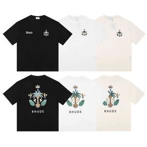 2024men's t-shirts Meichao Rhude korte mouwcollectie micro label eiland kokosboom print t-shirt voor mannen en vrouwen high street losse half