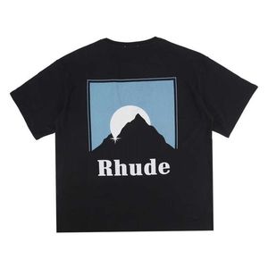 2024men's t-shirts Rhude Hip-Hop Sunset Theme Print High Street en dames losse korte mouw T-shirt Tidy Orange Blue