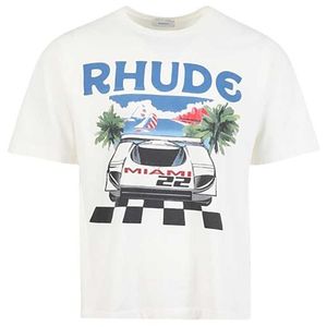 2024men's t-shirts Rhude korte mouw formule racen Miami station modemerk thema print American High Street los T-shirt