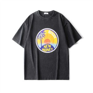 2024men's t-shirts Rhude Summer American Wash Oversize Coconut Tree Letter Print Paar