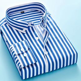 2024mens Business Casual à manches longues Men M 5xl Plus taille Classic Striped Male Social Dress Shirts Outwear 240415